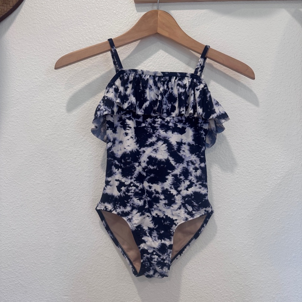 Tie-Dye One-Piece Swimsuit with Ruffle Pool Party Beach Vacation Swim EUC